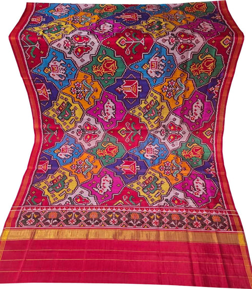 Multicolor Patan Patola Handloom Pure Silk Dupatta — Single Ikat, Collector's Edition