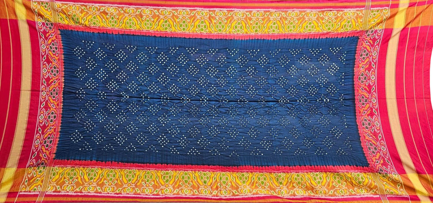 Blue Patola Silk Handloom Dupatta with Hand Bandhej - Luxurion World