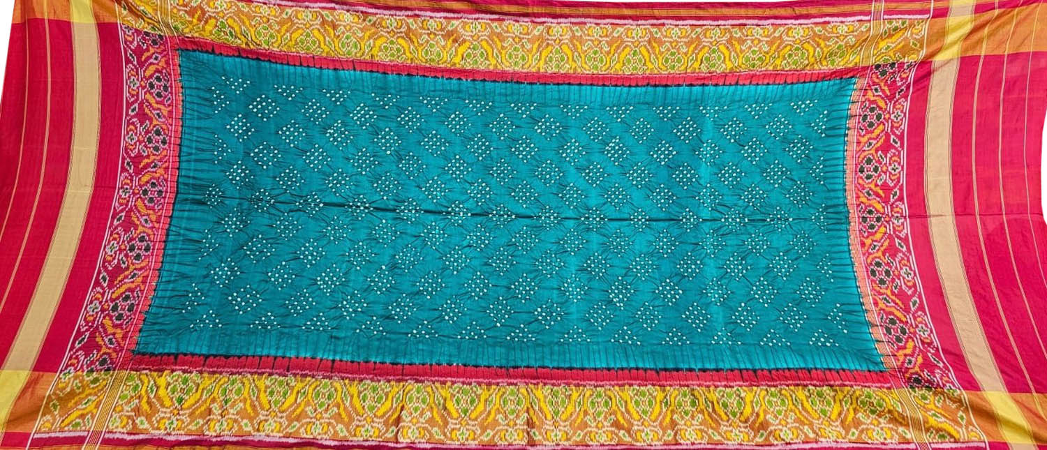 Blue Patola Silk Handloom Dupatta with Hand Bandhej - Luxurion World