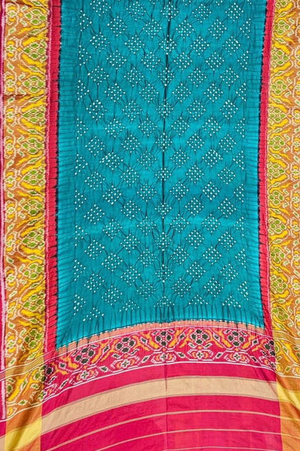 Blue Patola Silk Handloom Dupatta with Hand Bandhej - Luxurion World