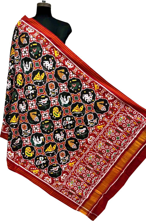 Multicolor Pure Silk Handloom Double Ikat Patan Patola Dupatta - Luxurion World- Crafted Heirlooms