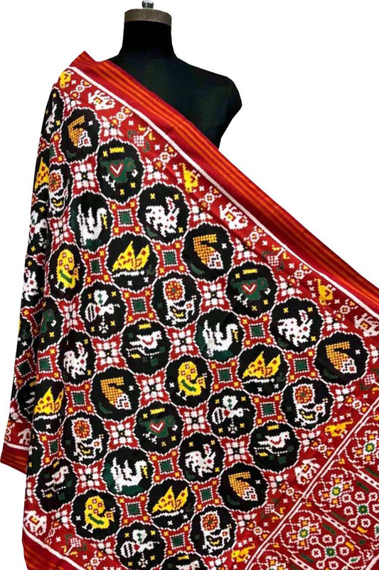 Multicolor Pure Silk Handloom Double Ikat Patan Patola Dupatta - Luxurion World
