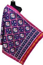 Blue Pure Silk Handloom Double Ikat Patan Patola Dupatta - Luxurion World- Crafted Heirlooms
