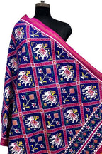 Blue Pure Silk Handloom Double Ikat Patan Patola Dupatta - Luxurion World- Crafted Heirlooms