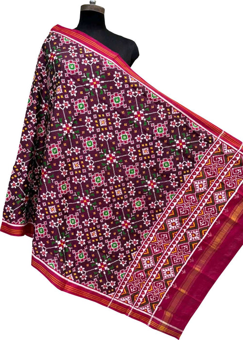 Multicolor Pure Silk Handloom Double Ikat Patan Patola Dupatta - Luxurion World- Crafted Heirlooms