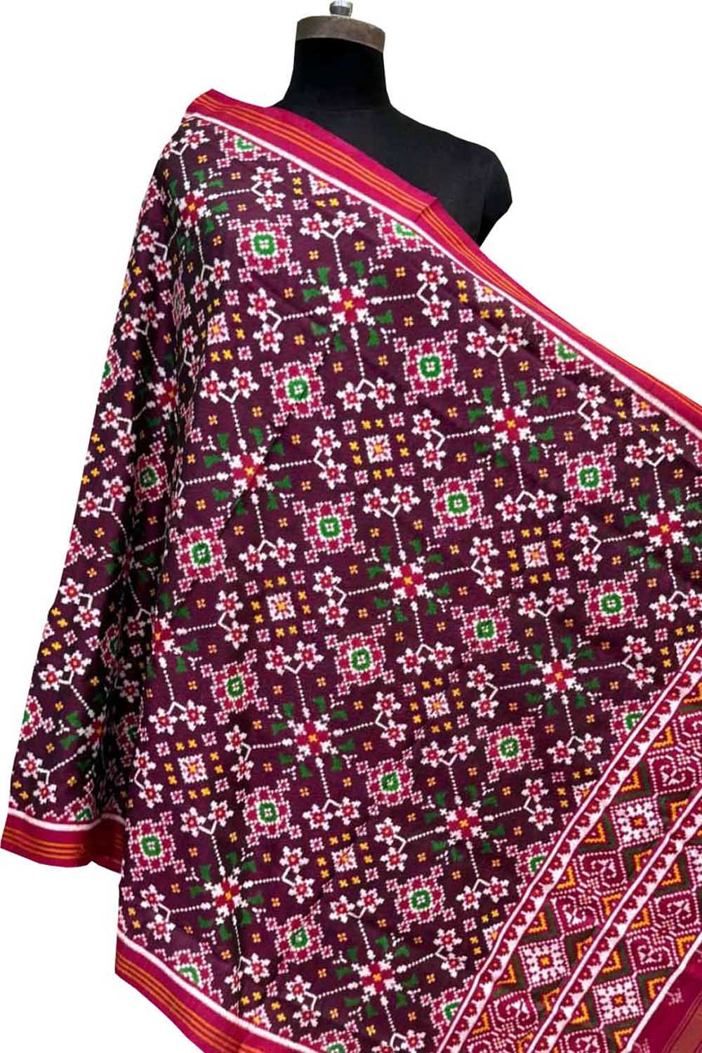 Multicolor Pure Silk Handloom Double Ikat Patan Patola Dupatta - Luxurion World- Crafted Heirlooms