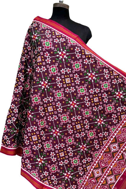 Multicolor Pure Silk Handloom Double Ikat Patan Patola Dupatta - Luxurion World