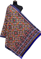 Blue Pure Silk Handloom Double Ikat Patan Patola Dupatta - Luxurion World- Crafted Heirlooms