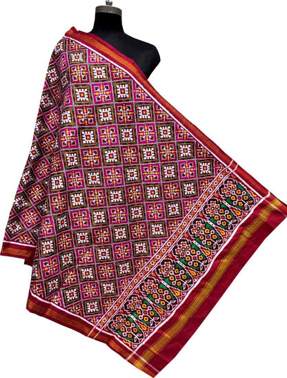 Multicolor Pure Silk Handloom Double Ikat Patan Patola Dupatta - Luxurion World