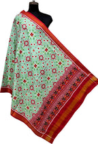 Green Pure Silk Handloom Double Ikat Patan Patola Dupatta - Luxurion World- Crafted Heirlooms