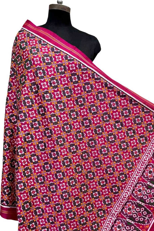 Pink Pure Silk Handloom Double Ikat Patan Patola Dupatta - Luxurion World- Crafted Heirlooms