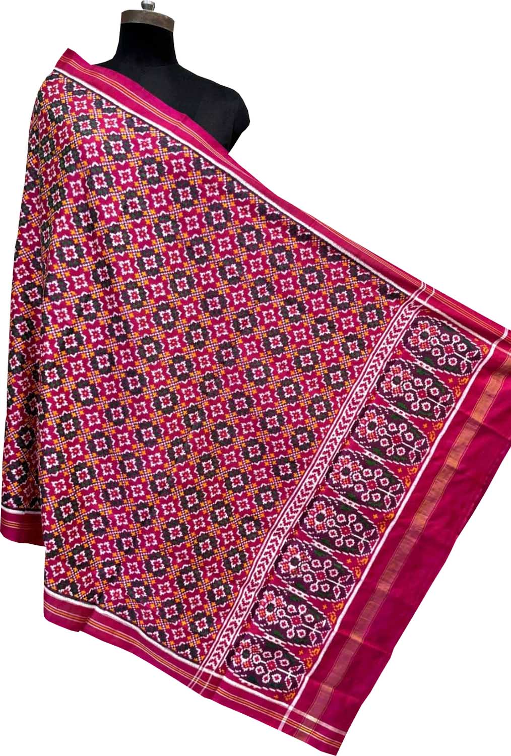 Pink Pure Silk Handloom Double Ikat Patan Patola Dupatta - Luxurion World- Crafted Heirlooms