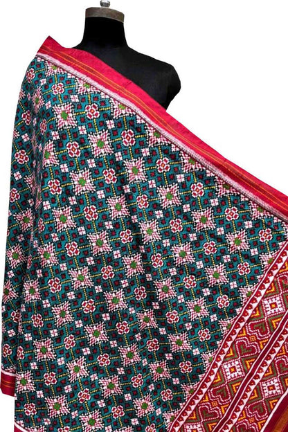 Green Pure Silk Handloom Double Ikat Patan Patola Dupatta - Luxurion World