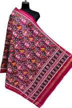 Pink Pure Silk Handloom Double Ikat Patan Patola Dupatta - Luxurion World- Crafted Heirlooms