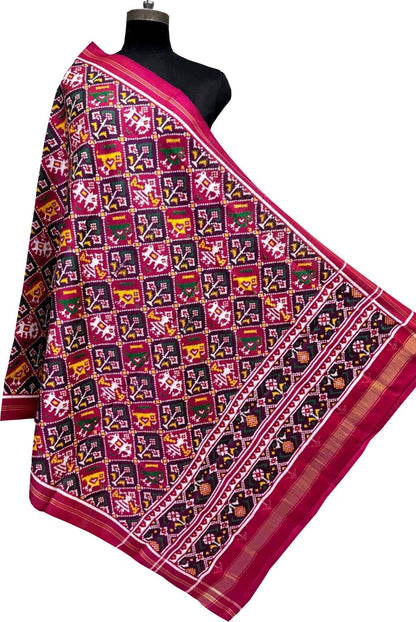 Pink Pure Silk Handloom Double Ikat Patan Patola Dupatta - Luxurion World