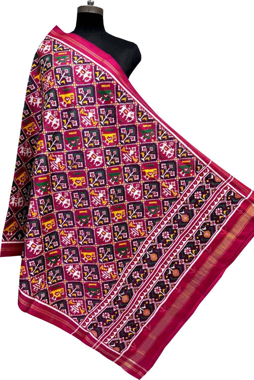 Pink Pure Silk Handloom Double Ikat Patan Patola Dupatta - Luxurion World- Crafted Heirlooms