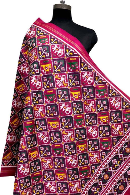Pink Pure Silk Handloom Double Ikat Patan Patola Dupatta - Luxurion World