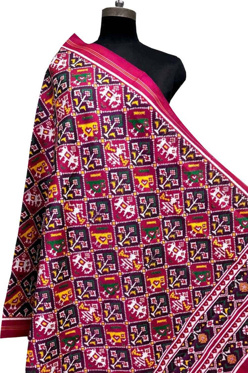 Pink Pure Silk Handloom Double Ikat Patan Patola Dupatta - Luxurion World- Crafted Heirlooms