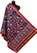 Blue Pure Silk Handloom Double Ikat Patan Patola Dupatta - Luxurion World- Crafted Heirlooms