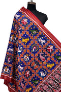 Blue Pure Silk Handloom Double Ikat Patan Patola Dupatta - Luxurion World- Crafted Heirlooms
