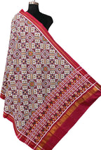 Off White Pure Silk Handloom Double Ikat Patan Patola Dupatta - Luxurion World