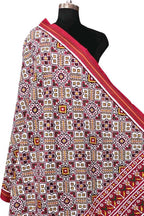 Off White Pure Silk Handloom Double Ikat Patan Patola Dupatta - Luxurion World