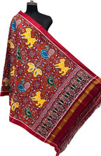 Luxurious Red Pure Silk Handloom Double Ikat Patan Patola Dupatta - Luxurion World- Crafted Heirlooms