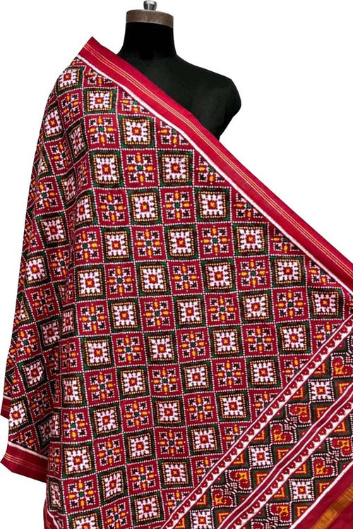 Multicolor Pure Silk Handloom Double Ikat Patan Patola Dupatta - Luxurion World- Crafted Heirlooms