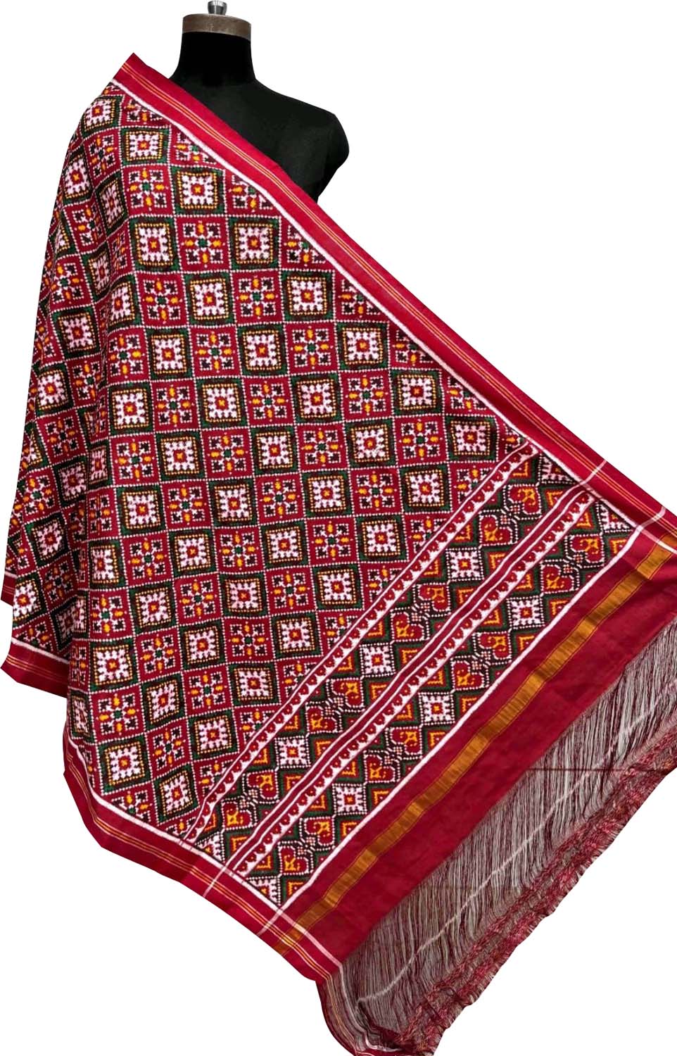 Multicolor Pure Silk Handloom Double Ikat Patan Patola Dupatta - Luxurion World- Crafted Heirlooms