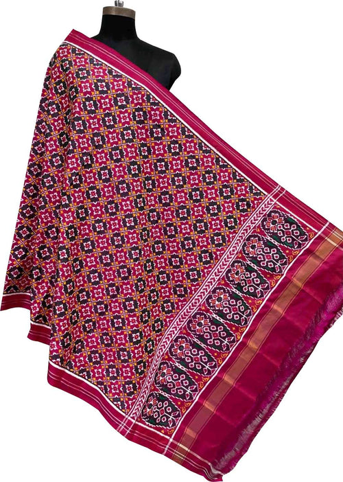 Multicolor Pure Silk Handloom Double Ikat Patan Patola Dupatta - Luxurion World- Crafted Heirlooms