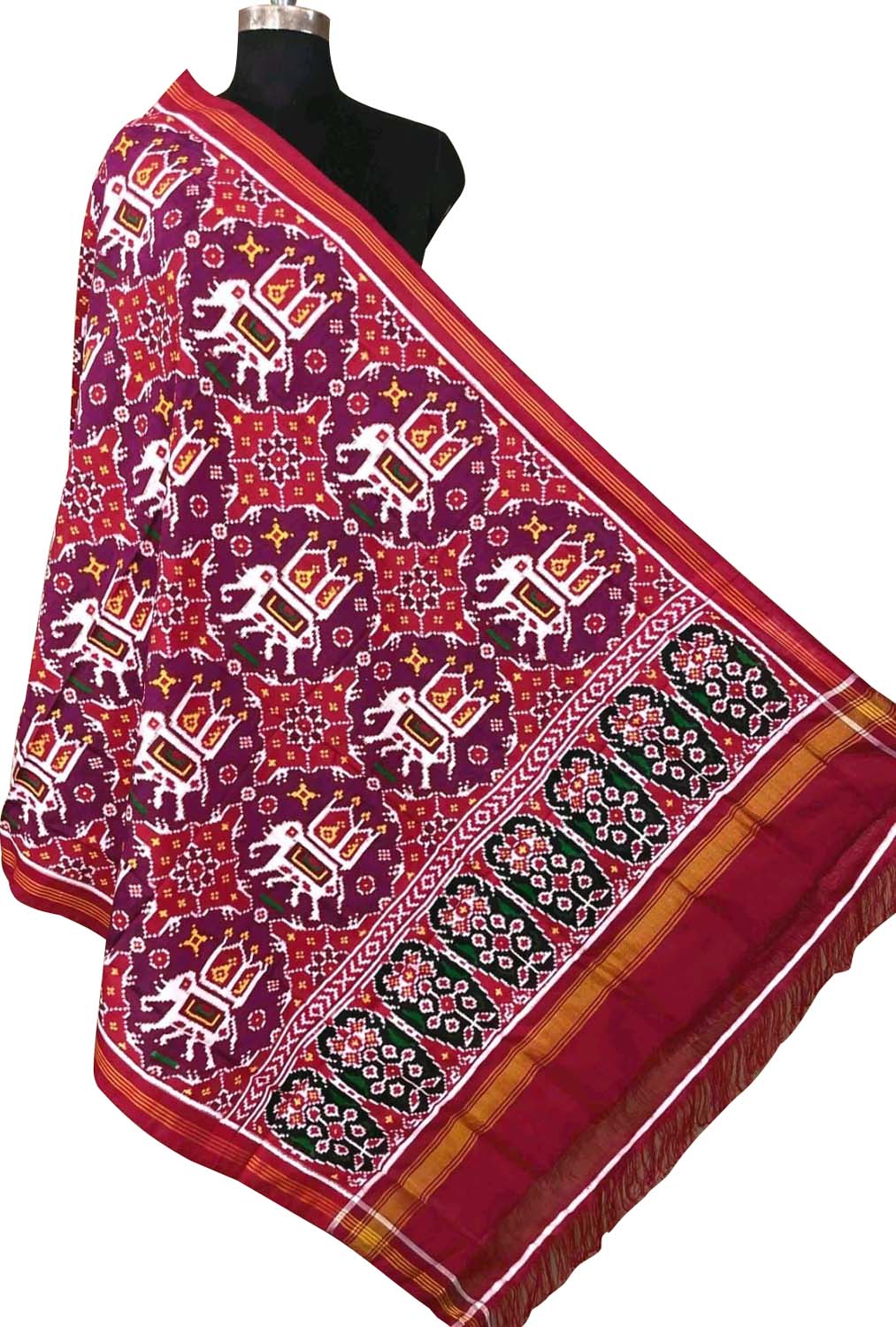 Multicolor Pure Silk Handloom Double Ikat Patan Patola Dupatta - Luxurion World- Crafted Heirlooms