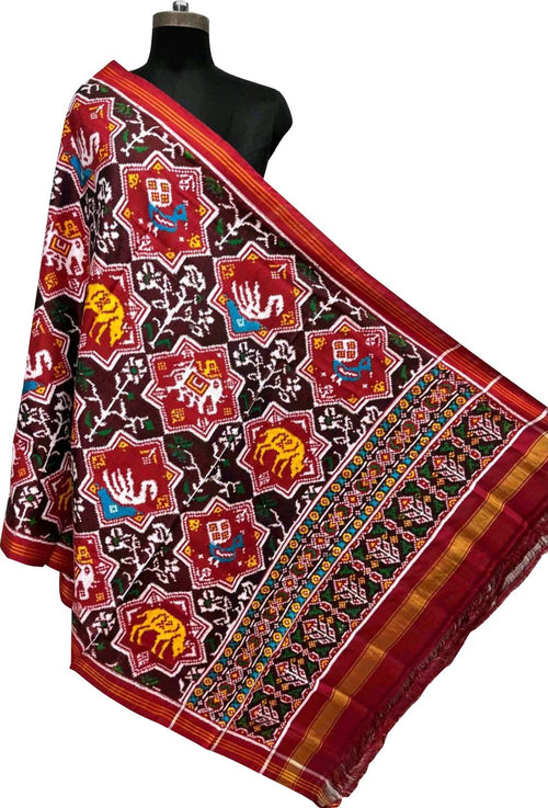 Multicolor Pure Silk Handloom Double Ikat Patan Patola Dupatta - Luxurion World- Crafted Heirlooms