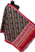 Black Pure Silk Handloom Double Ikat Patan Patola Dupatta - Luxurion World- Crafted Heirlooms