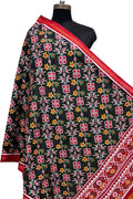 Black Pure Silk Handloom Double Ikat Patan Patola Dupatta - Luxurion World- Crafted Heirlooms