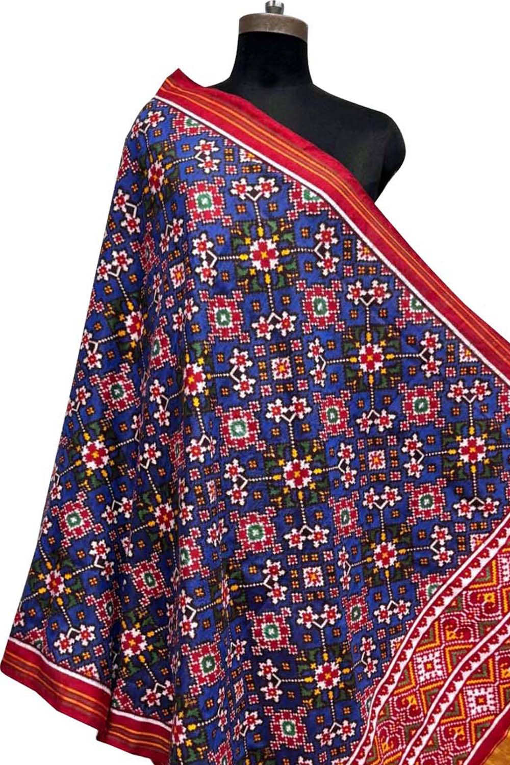 Blue Pure Silk Handloom Double Ikat Patan Patola Dupatta - Luxurion World- Crafted Heirlooms