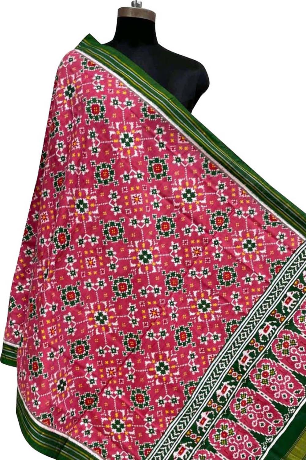 Pink Pure Silk Handloom Double Ikat Patan Patola Dupatta - Luxurion World- Crafted Heirlooms