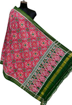 Pink Pure Silk Handloom Double Ikat Patan Patola Dupatta - Luxurion World- Crafted Heirlooms