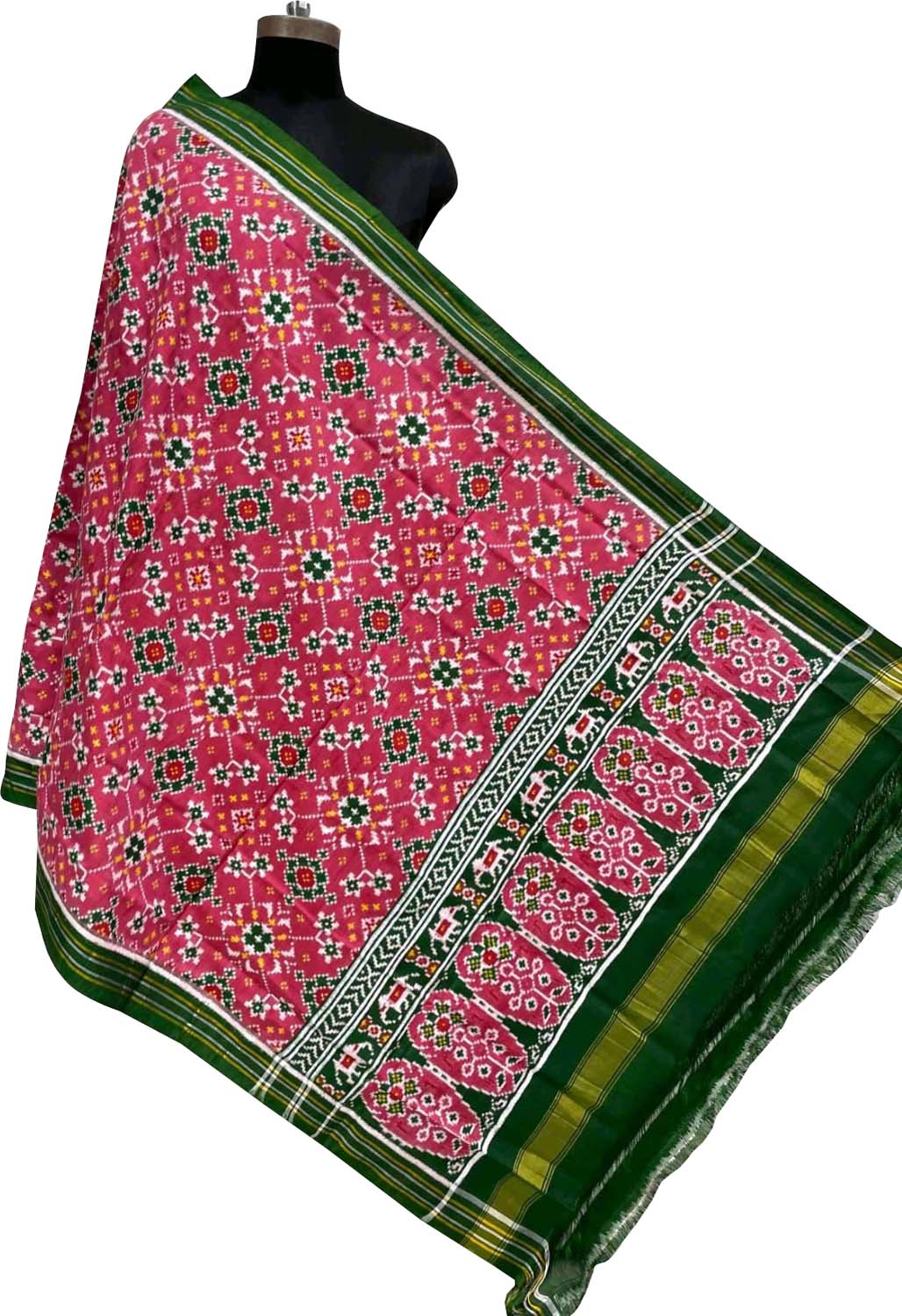Pink Pure Silk Handloom Double Ikat Patan Patola Dupatta - Luxurion World- Crafted Heirlooms