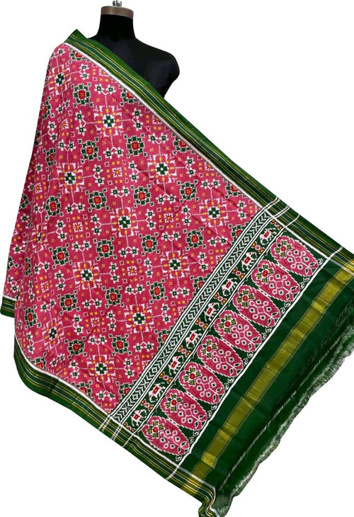 Pink Pure Silk Handloom Double Ikat Patan Patola Dupatta - Luxurion World- Crafted Heirlooms