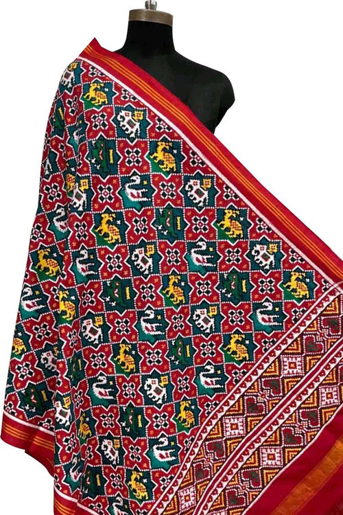 Multicolor Pure Silk Handloom Double Ikat Patan Patola Dupatta - Luxurion World- Crafted Heirlooms