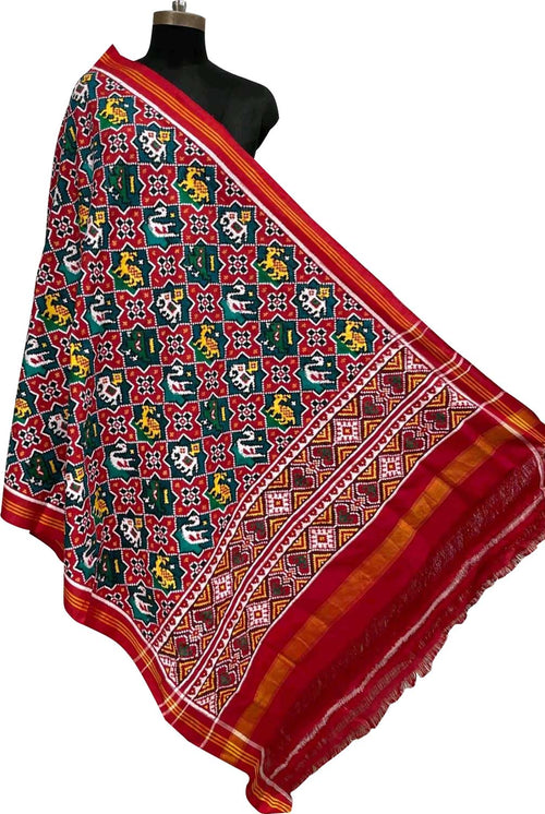 Multicolor Pure Silk Handloom Double Ikat Patan Patola Dupatta - Luxurion World- Crafted Heirlooms