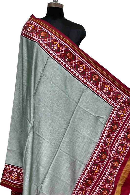 Grey Pure Silk Handloom Double Ikat Patan Patola Dupatta