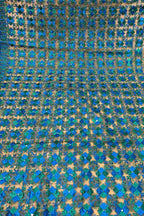 Blue Phulkari Embroidered Organza Silk Sequins Scallop Dupatta - Luxurion World