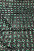 Black Phulkari Embroidered Organza Silk Sequins Scallop Dupatta - Luxurion World