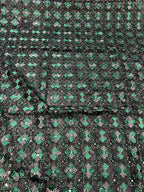 Black Phulkari Embroidered Organza Silk Sequins Scallop Dupatta - Luxurion World