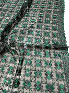 Black Phulkari Embroidered Organza Silk Sequins Scallop Dupatta - Luxurion World
