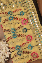 Yellow Phulkari Hand Embroidered Georgette Dupatta - Luxurion World
