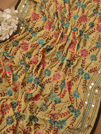 Yellow Phulkari Hand Embroidered Georgette Dupatta - Luxurion World