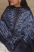 Blue Shibori Tie N Dye Pure Tussar Silk Hand Needle Work Dupatta - Luxurion World- Crafted Heirlooms