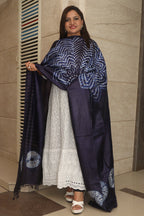 Blue Shibori Tie N Dye Pure Tussar Silk Hand Needle Work Dupatta - Luxurion World- Crafted Heirlooms